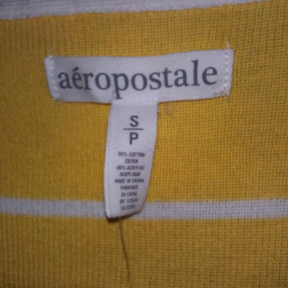 Aeropostale Yellow/White striped V Neck Sweater S - Picture 2 of 8